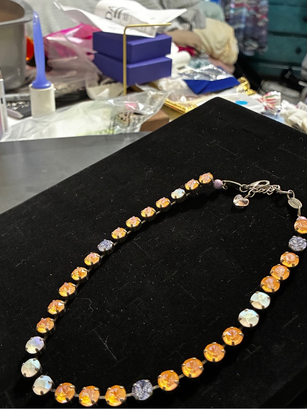 Sabika’s Aurora Orange Crystal Tennis Necklace with Swarovski Crystals. - Picture 9 of 9